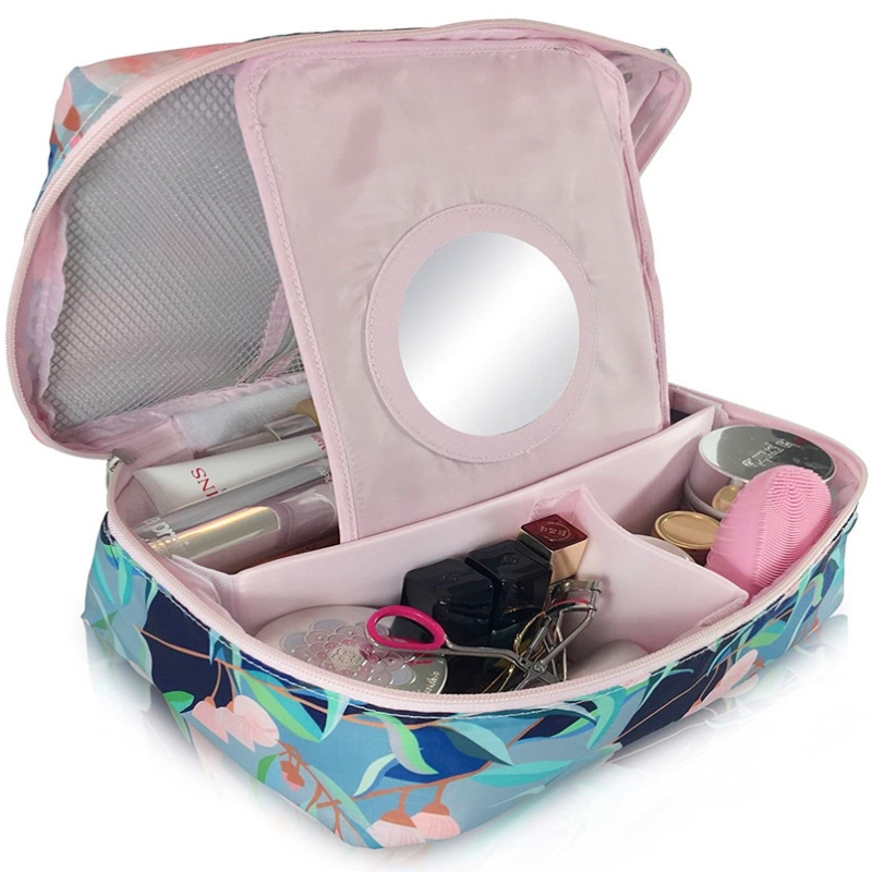 Portable Cosmetic Shavin&\ 35;103; Toiletry Beauty Make Up Bag Pouch Organizer varastossa, jossa on irrotettava osinko ja peili matkaa varten,liike,loma- ja kylpyhuone (sininen)